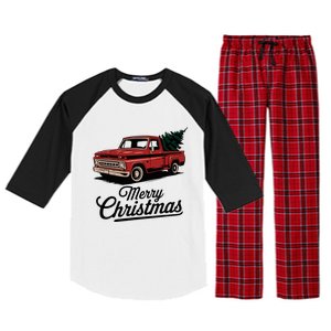 Red Pickup Truck Christmas Tree Raglan Sleeve Pajama Set