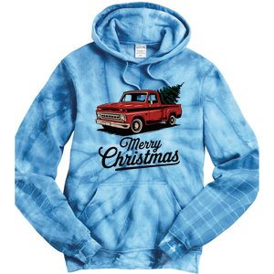 Red Pickup Truck Christmas Tree Tie Dye Hoodie