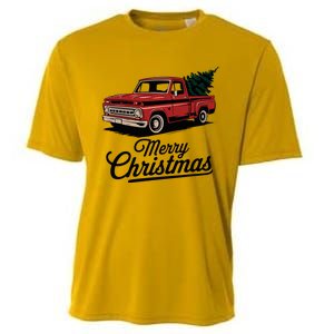 Red Pickup Truck Christmas Tree Cooling Performance Crew T-Shirt