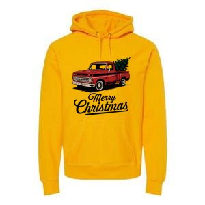 Red Pickup Truck Christmas Tree Premium Hoodie