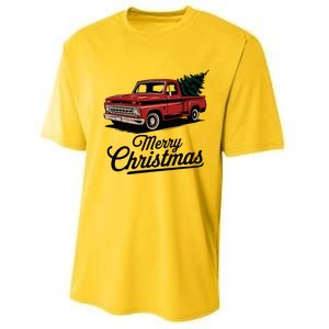 Red Pickup Truck Christmas Tree Performance Sprint T-Shirt