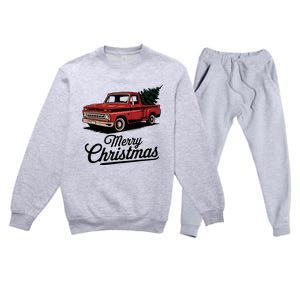 Red Pickup Truck Christmas Tree Premium Crewneck Sweatsuit Set