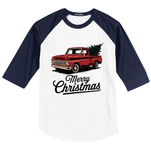 Red Pickup Truck Christmas Tree Baseball Sleeve Shirt