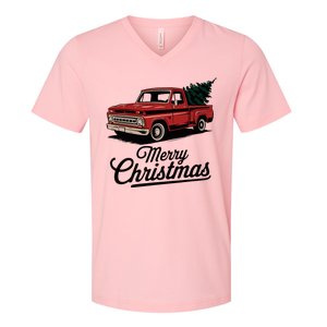 Red Pickup Truck Christmas Tree V-Neck T-Shirt