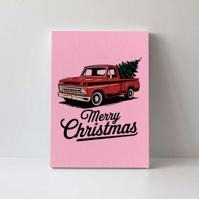 Red Pickup Truck Christmas Tree Canvas