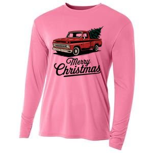 Red Pickup Truck Christmas Tree Cooling Performance Long Sleeve Crew