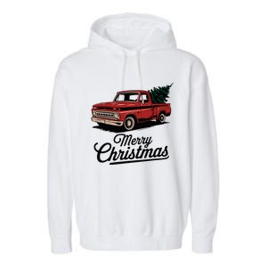 Red Pickup Truck Christmas Tree Garment-Dyed Fleece Hoodie