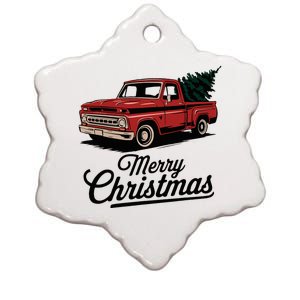 Red Pickup Truck Christmas Tree Ceramic Star Ornament