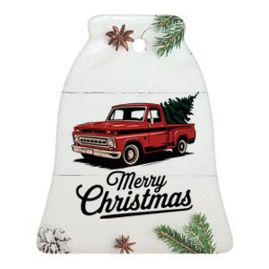 Red Pickup Truck Christmas Tree Ceramic Bell Ornament