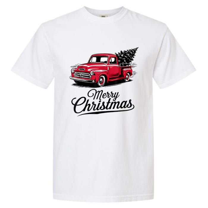 Red Pickup Truck Christmas Tree Vintage Christmas Garment-Dyed Heavyweight T-Shirt