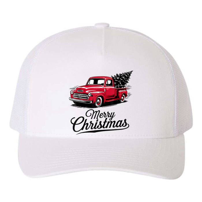 Red Pickup Truck Christmas Tree Vintage Christmas Yupoong Adult 5-Panel Trucker Hat