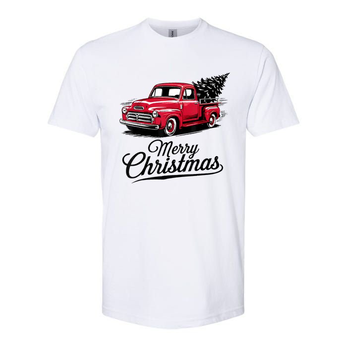 Red Pickup Truck Christmas Tree Vintage Christmas Softstyle CVC T-Shirt