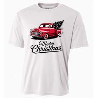 Red Pickup Truck Christmas Tree Vintage Christmas Cooling Performance Crew T-Shirt