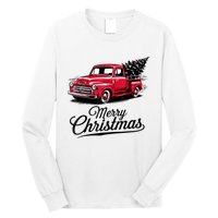 Red Pickup Truck Christmas Tree Vintage Christmas Long Sleeve Shirt