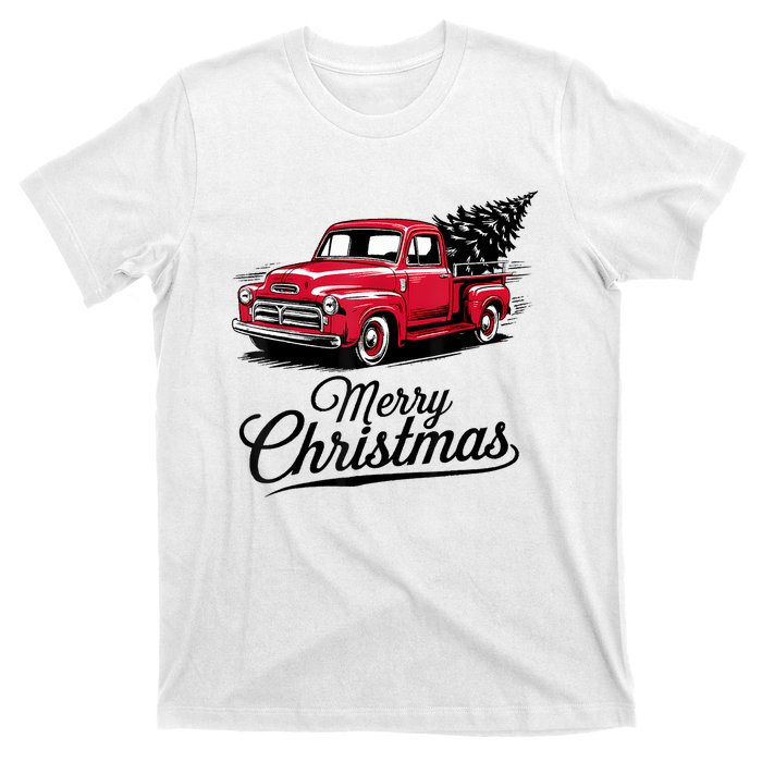 Red Pickup Truck Christmas Tree Vintage Christmas T-Shirt