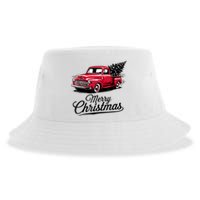 Red Pickup Truck Christmas Tree Vintage Christmas Sustainable Bucket Hat