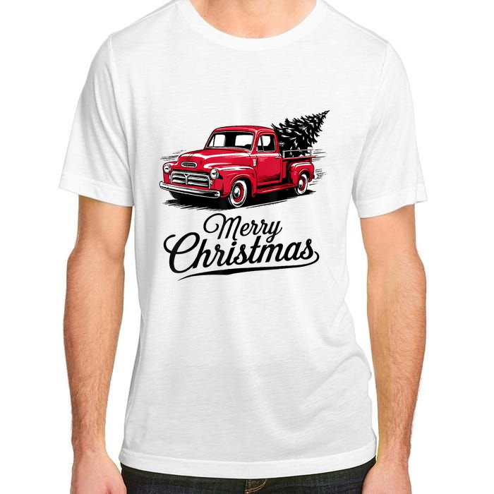 Red Pickup Truck Christmas Tree Vintage Christmas Adult ChromaSoft Performance T-Shirt