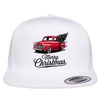 Red Pickup Truck Christmas Tree Vintage Christmas Flat Bill Trucker Hat