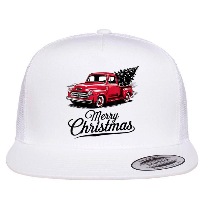 Red Pickup Truck Christmas Tree Vintage Christmas Flat Bill Trucker Hat