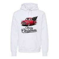 Red Pickup Truck Christmas Tree Vintage Christmas Premium Hoodie