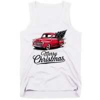 Red Pickup Truck Christmas Tree Vintage Christmas Tank Top