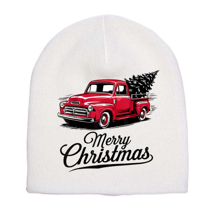 Red Pickup Truck Christmas Tree Vintage Christmas Short Acrylic Beanie