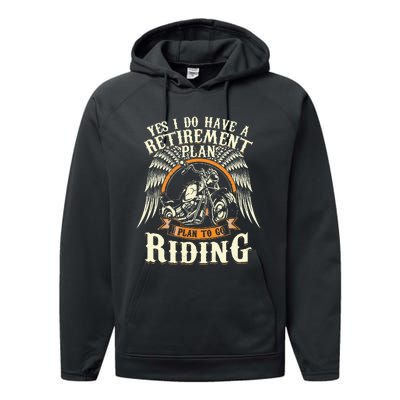 Retirement Plan To Go Riding Gift Motorcycle Riders Biker Performance Fleece Hoodie