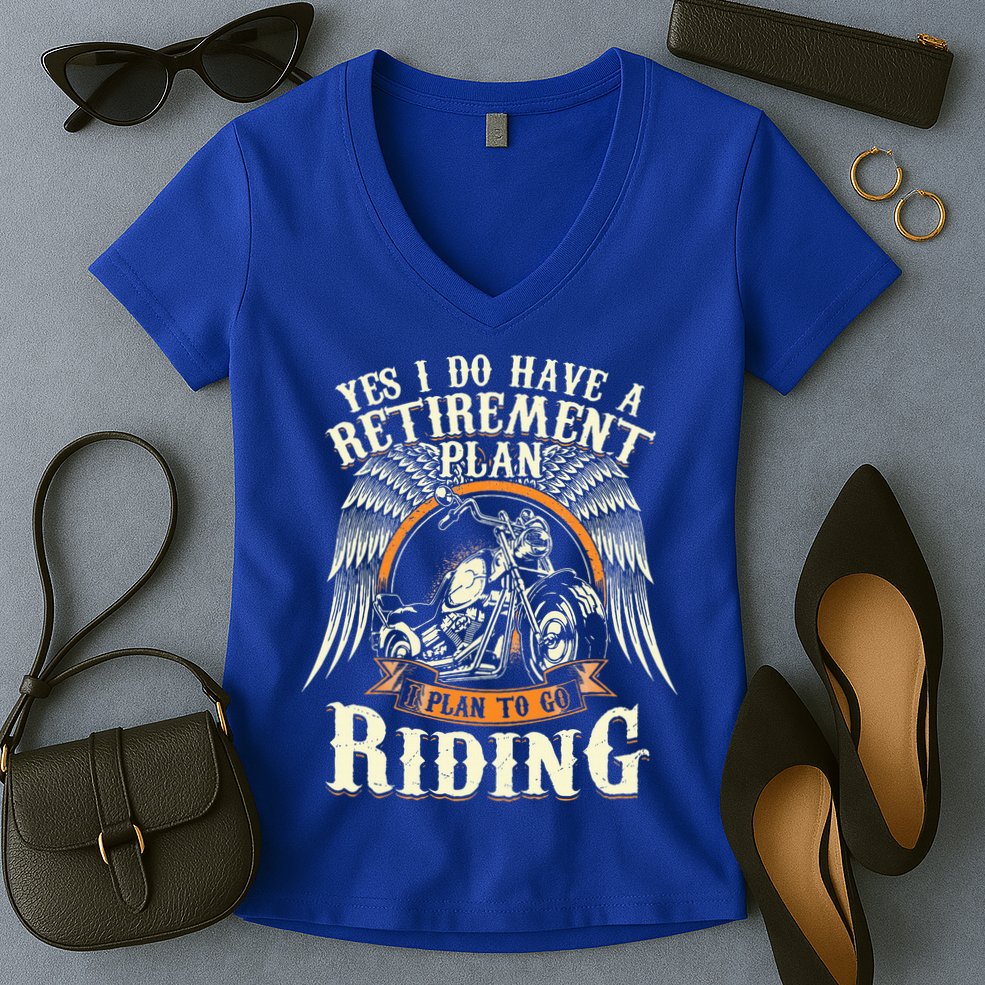 Retirement Plan To Go Riding Gift Motorcycle Riders Biker Women's V-Neck T-Shirt