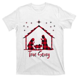 Red Plaid True Story of Jesus Birth Christmas Nativity  T-Shirt