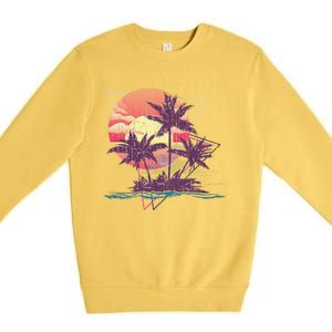 Retro Palm Trees Beach Sunset Tropical Summer Premium Crewneck Sweatshirt