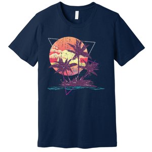 Retro Palm Trees Beach Sunset Tropical Summer Premium T-Shirt