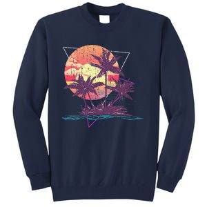 Retro Palm Trees Beach Sunset Tropical Summer Tall Sweatshirt