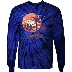 Retro Palm Trees Beach Sunset Tropical Summer Tie-Dye Long Sleeve Shirt