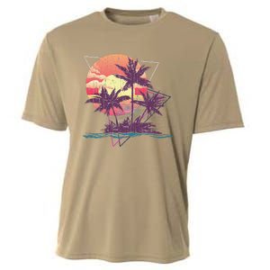 Retro Palm Trees Beach Sunset Tropical Summer Cooling Performance Crew T-Shirt