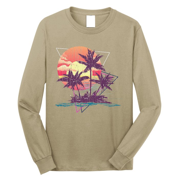 Retro Palm Trees Beach Sunset Tropical Summer Long Sleeve Shirt