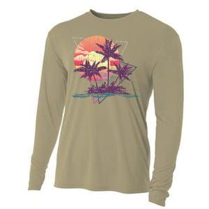 Retro Palm Trees Beach Sunset Tropical Summer Cooling Performance Long Sleeve Crew