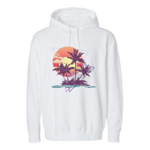 Retro Palm Trees Beach Sunset Tropical Summer Garment-Dyed Fleece Hoodie