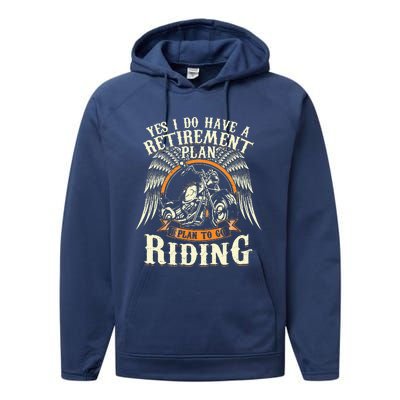 Retirement Plan To Go Riding Gift Motorcycle Riders Biker Performance Fleece Hoodie