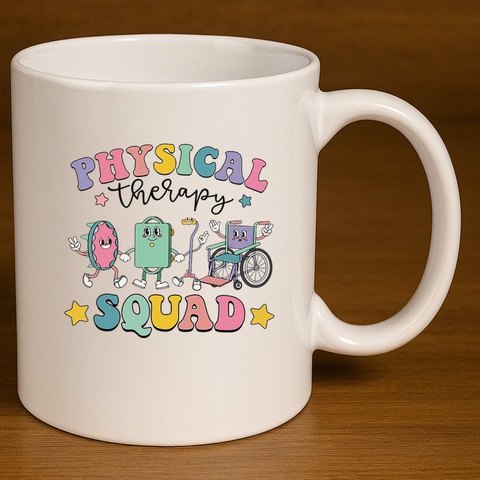 Retro Physical Therapy PT Squad Pediatric Physical Therapist 11oz C Handle Ceramic Mug