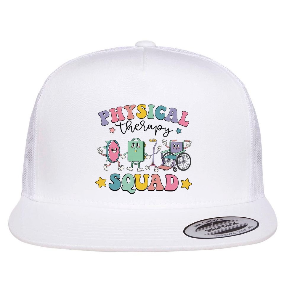 Retro Physical Therapy PT Squad Pediatric Physical Therapist Flat Bill Trucker Hat