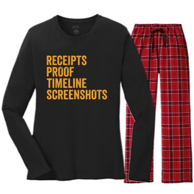 Receipts Proof Timeline Screenshots Women's Long Sleeve Flannel Pajama Set 