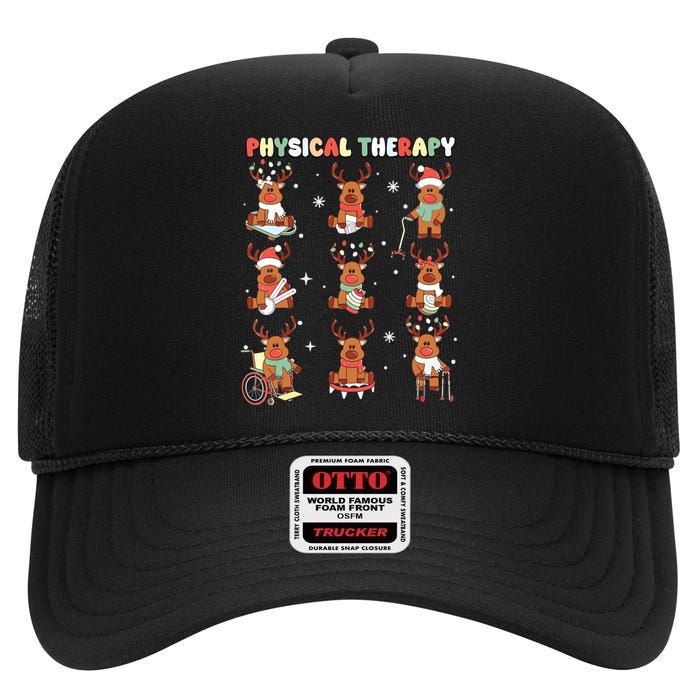 Reindeer Physical Therapy Pt Physical Therapist Christmas High Crown Mesh Back Trucker Hat