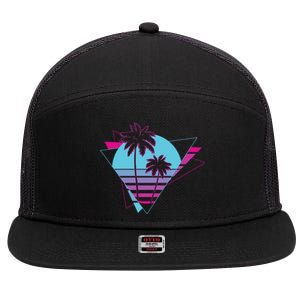 Retro Palm Tree Tropical Sunset 7 Panel Mesh Trucker Snapback Hat