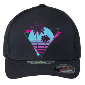 Retro Palm Tree Tropical Sunset Flexfit Unipanel Trucker Cap