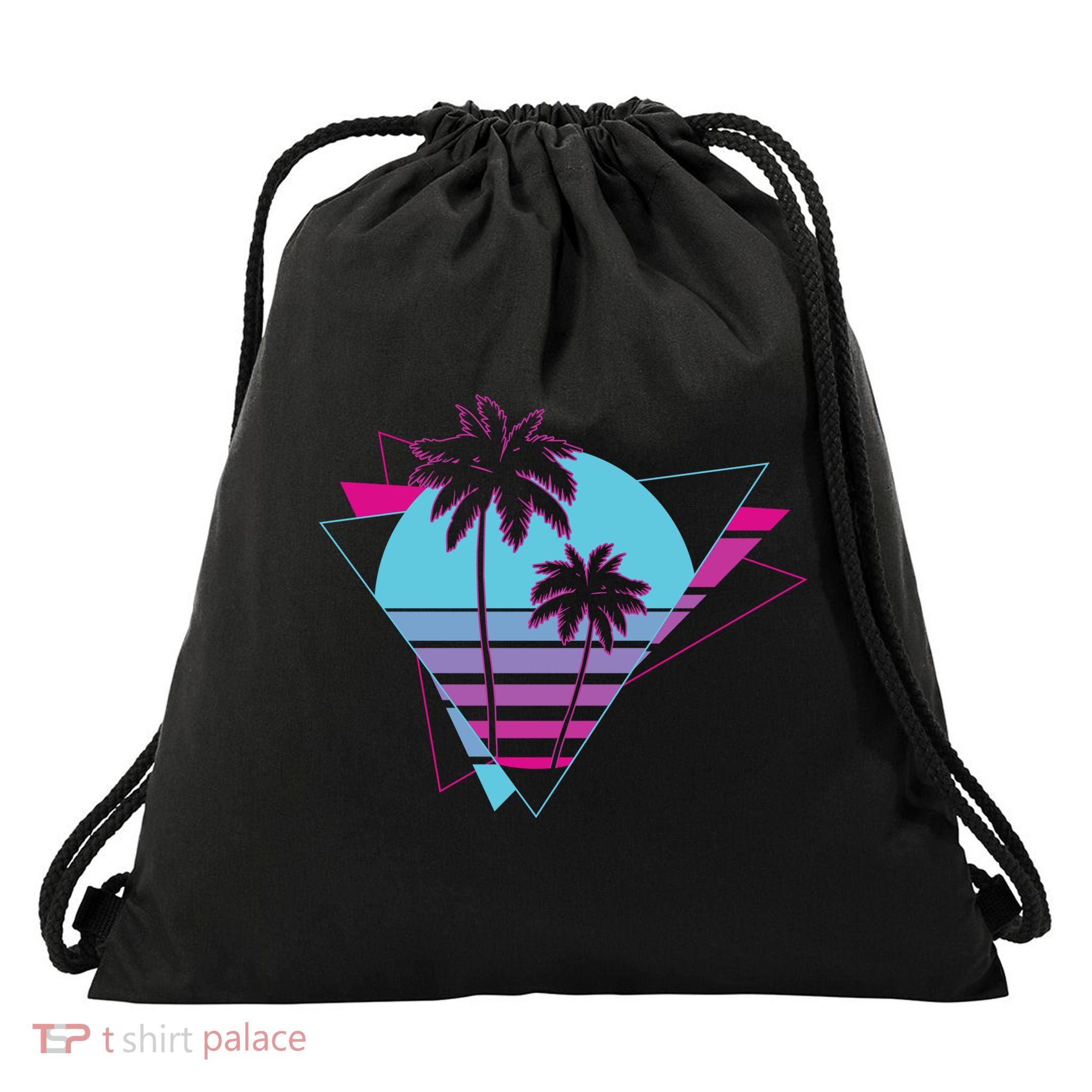 Retro Palm Tree Tropical Sunset Drawstring Bag