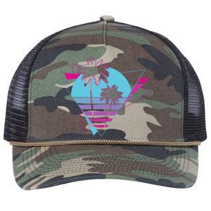 Retro Palm Tree Tropical Sunset Retro Rope Trucker Hat Cap