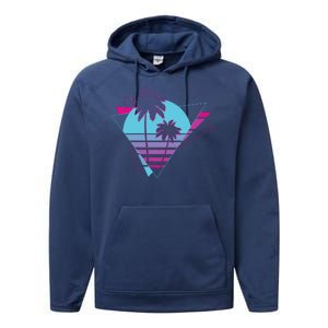 Retro Palm Tree Tropical Sunset Performance Fleece Hoodie