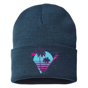 Retro Palm Tree Tropical Sunset Sustainable Knit Beanie