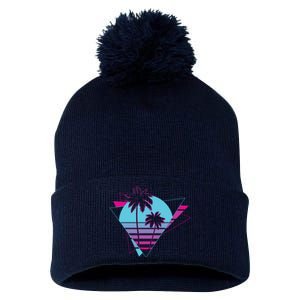 Retro Palm Tree Tropical Sunset Pom Pom 12in Knit Beanie