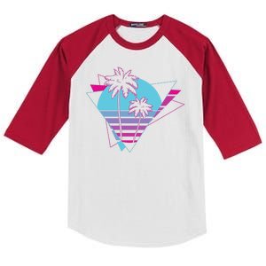 Retro Palm Tree Tropical Sunset Kids Colorblock Raglan Jersey